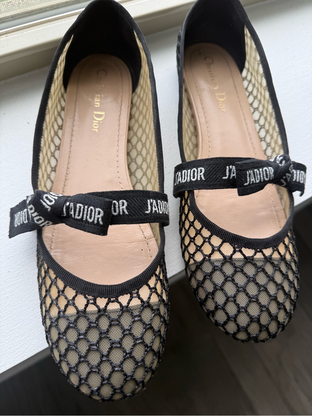 Dior Black Mesh J'Adior Ribbon Ballet Flats - Picture 2 of 3